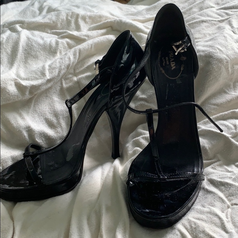 PRADA black strappy platform heels size 39.5